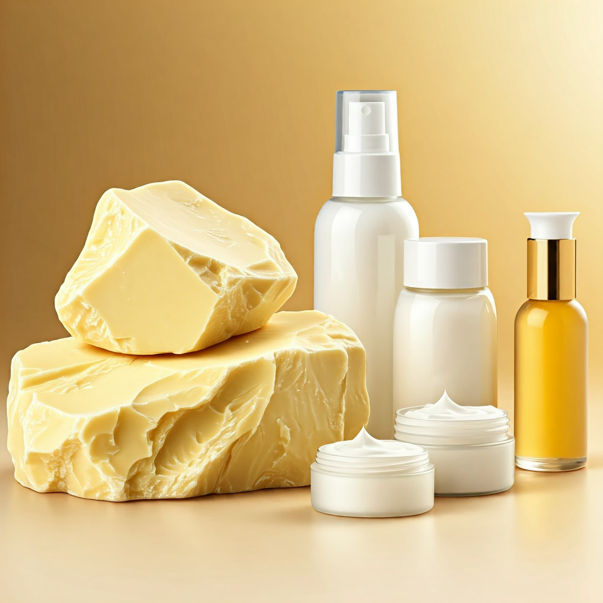 Shea Butter Surrounded by Moisturizers and Lotions Infused with Its Goodness (AI-generated Image)