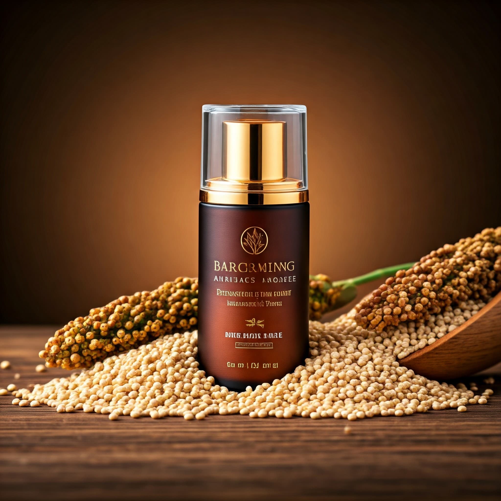 منتج مضاد للشيخوخة مصنوع من السورغم (صورة تم إنشاؤها بواسطة الذكاء الاصطناعي)