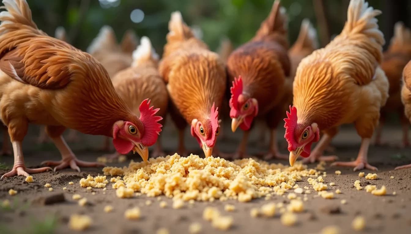 Chickens Feeding on Soya De-Oiled Cake (AI-Generated Image)