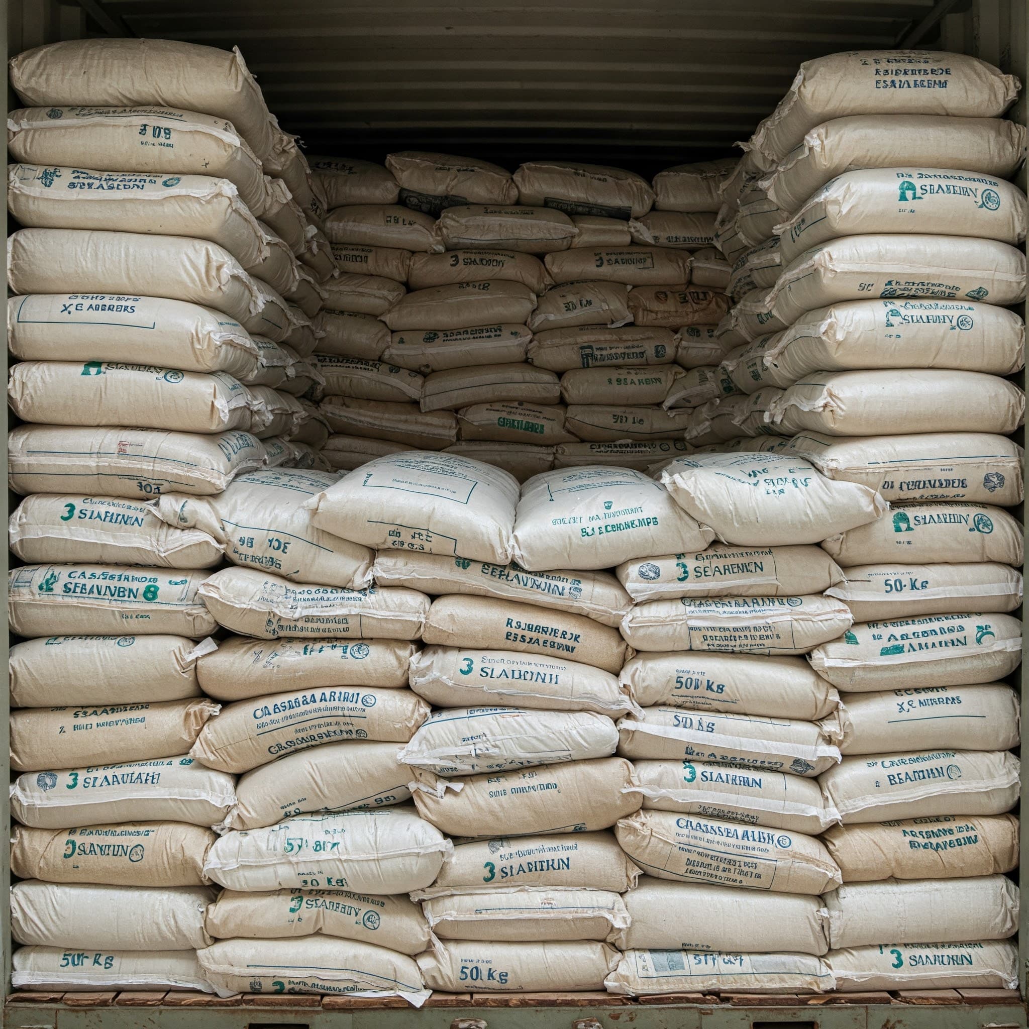 Cassava flour bags inside a container (AI-generated image)