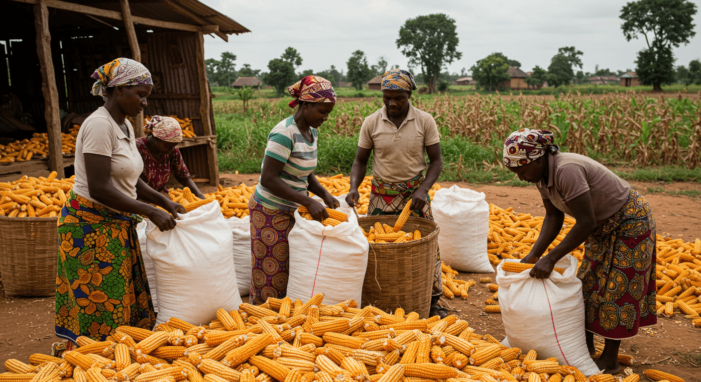 A group of women packaged maize after the harvest in Togo (AI-generated image)