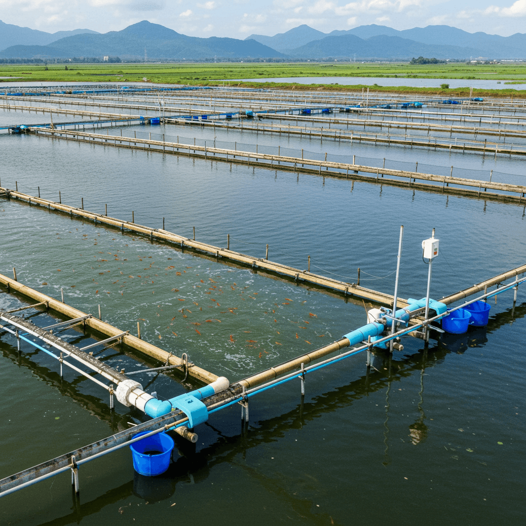越南环保型养虾场，配备循环水系统（AI生成图像）
