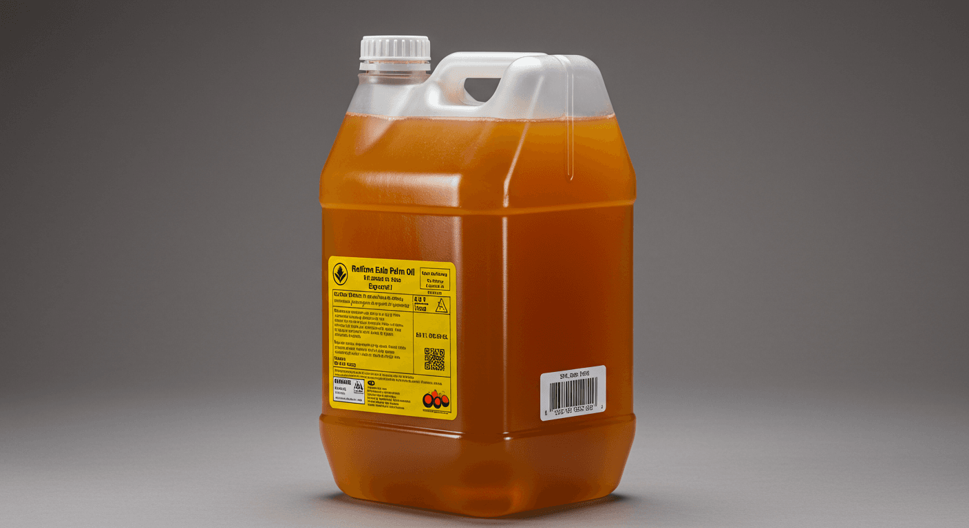 Edible palm oil in a 25L jerrican for export (AI-generated image)