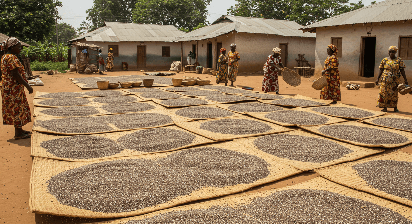 Chia seeds drying in Nigeria (AI-generated image)