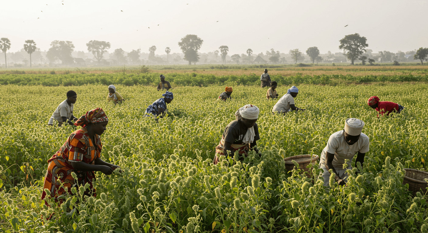 Farmers harvesting chia seeds in Nigeria (AI-generated image)