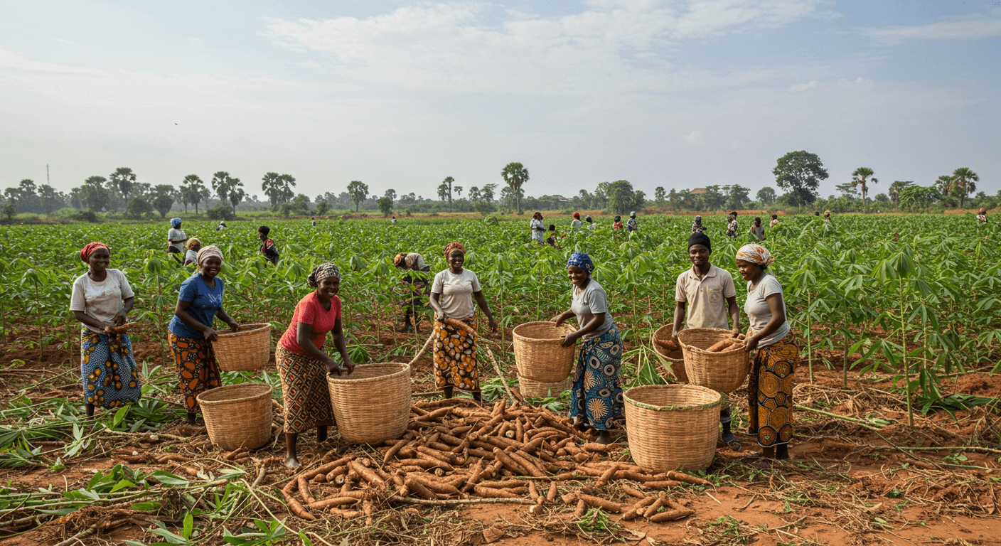 Nigerian Farmers harvesting Cassava (AI-Generated Image)