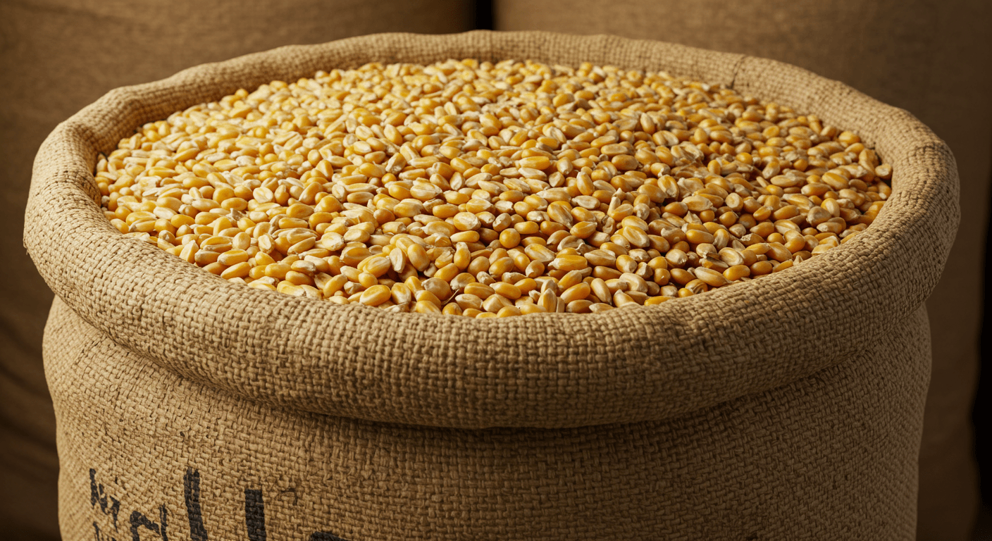 A 50 KG bag of yellow maize grains (AI-generated image)