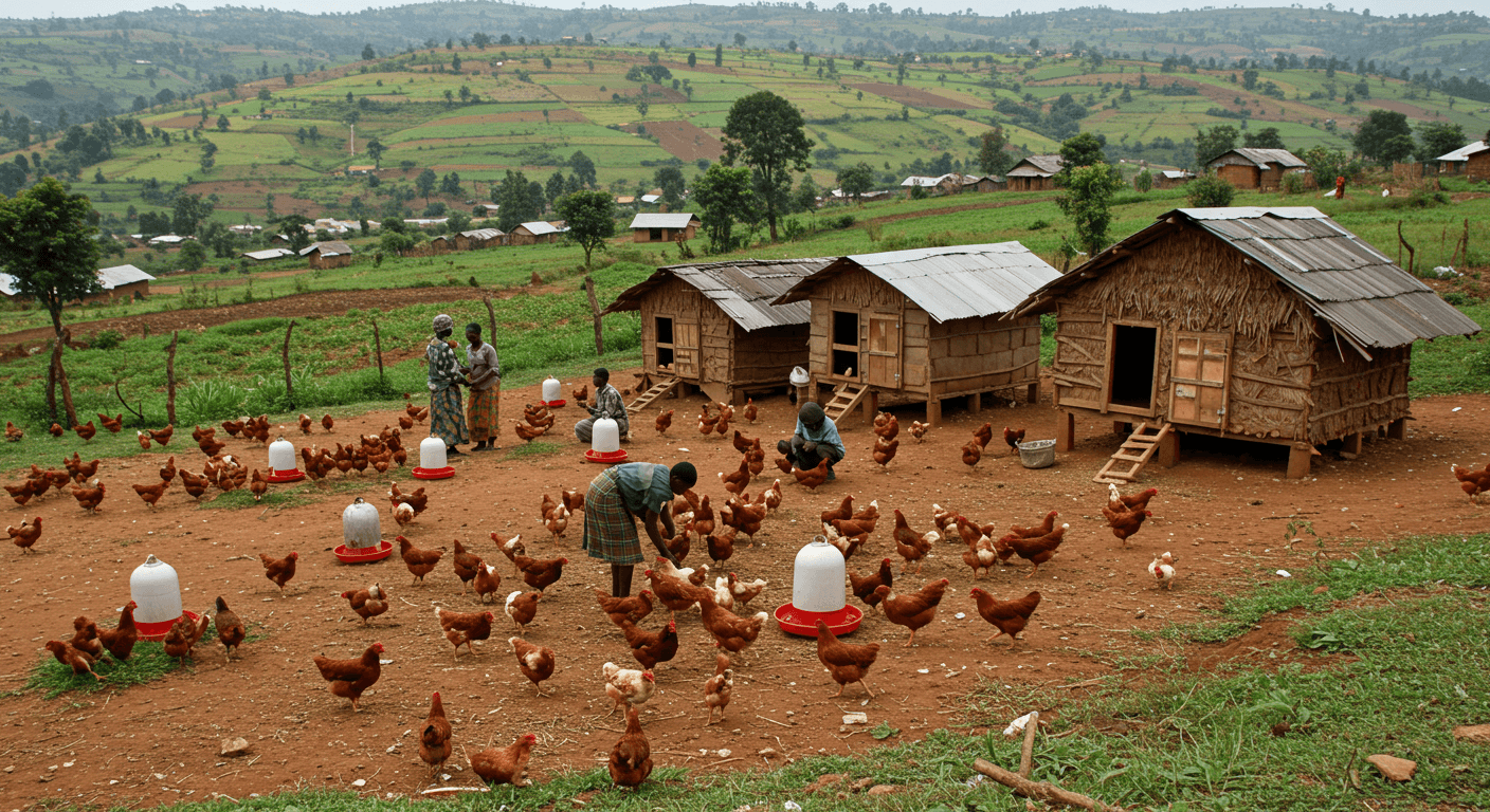Chicken farm in Uganda (AI-generated image)