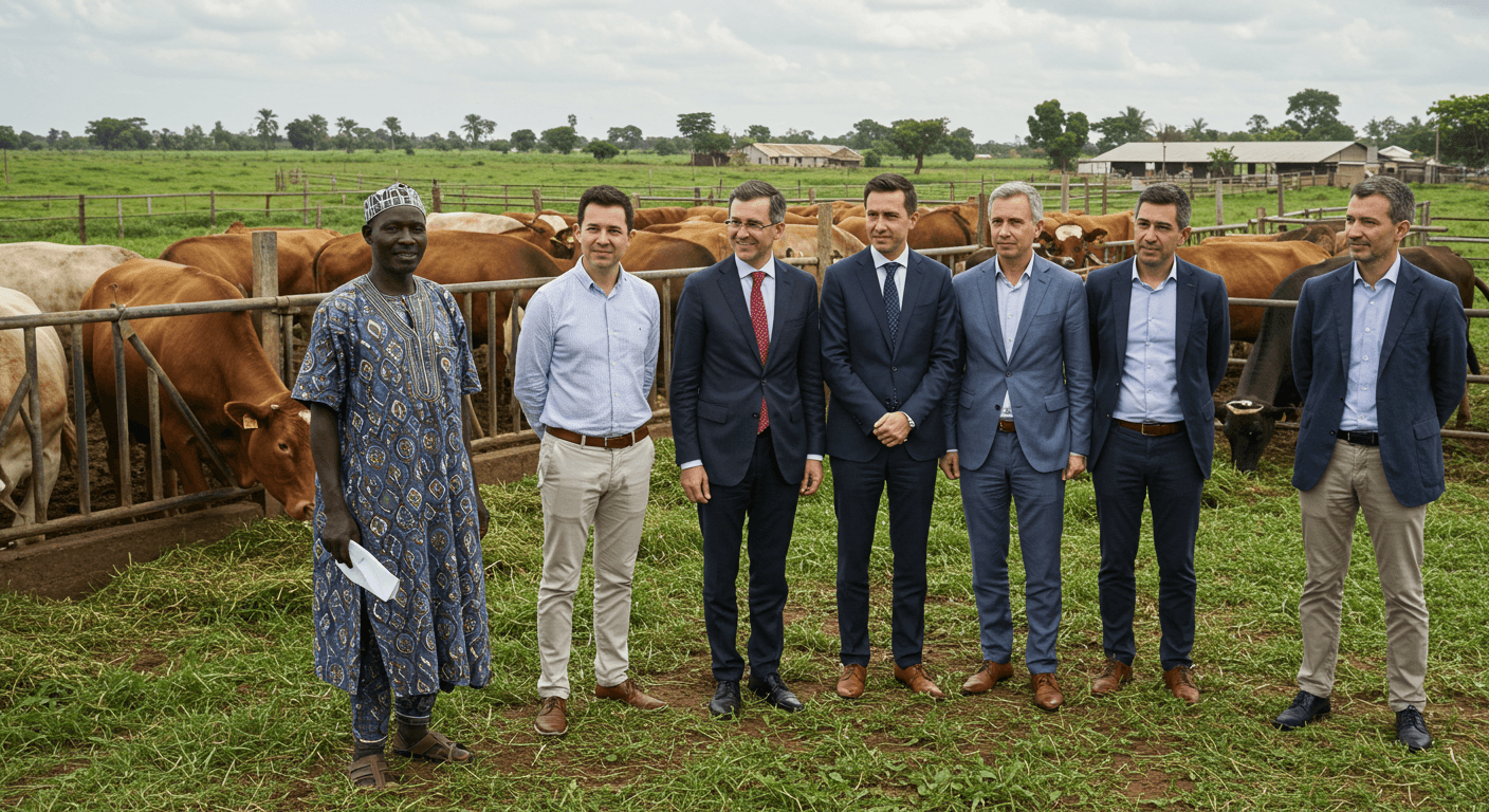 Der ivorische Besitzer einer Rinderfarm empfing spanische Führungskräfte der Agrarindustrie zu einem Besuch (KI-generiertes Bild).