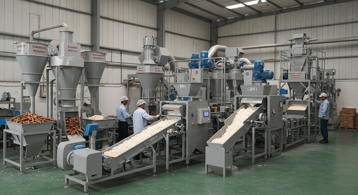 Jalur produksi pati singkong (gambar yang dihasilkan oleh AI).