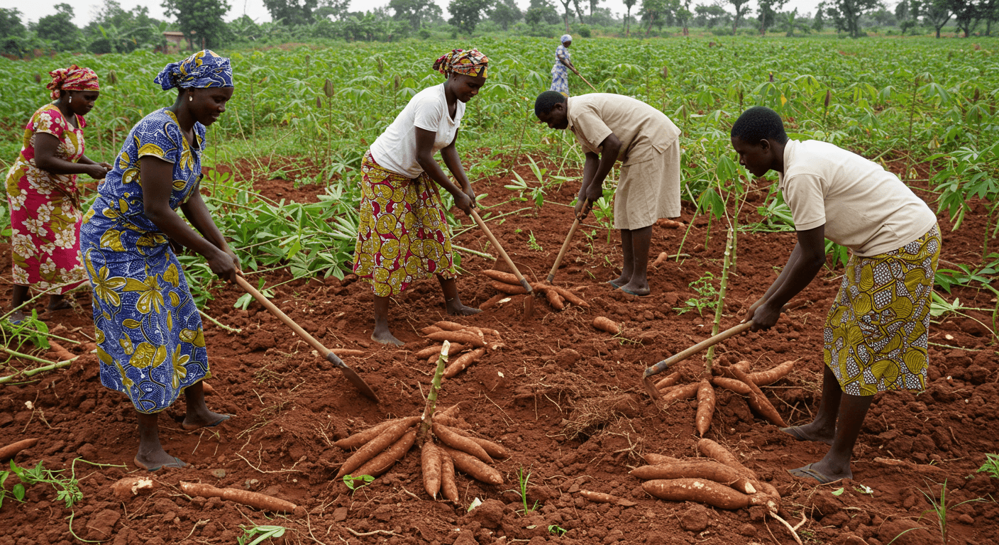 Panen akar singkong segar (gambar yang dihasilkan oleh AI).