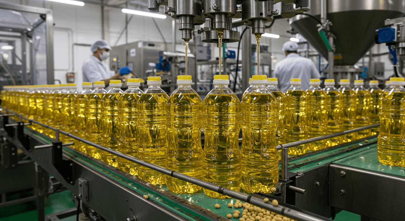 Soybean oil production line in Spain (AI-generated image)