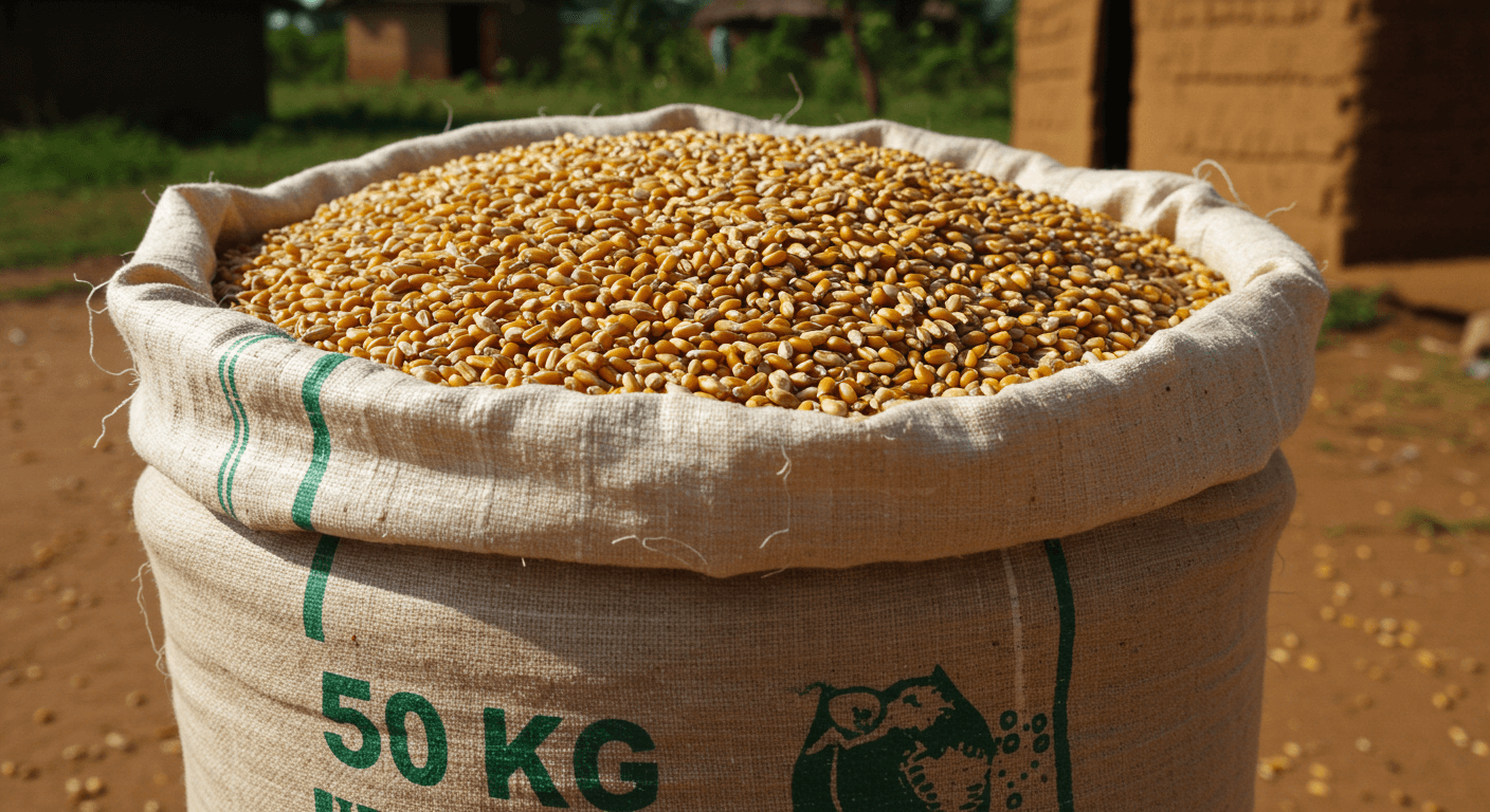 多哥的50公斤袋装玉米粒（由人工智能生成的图像）