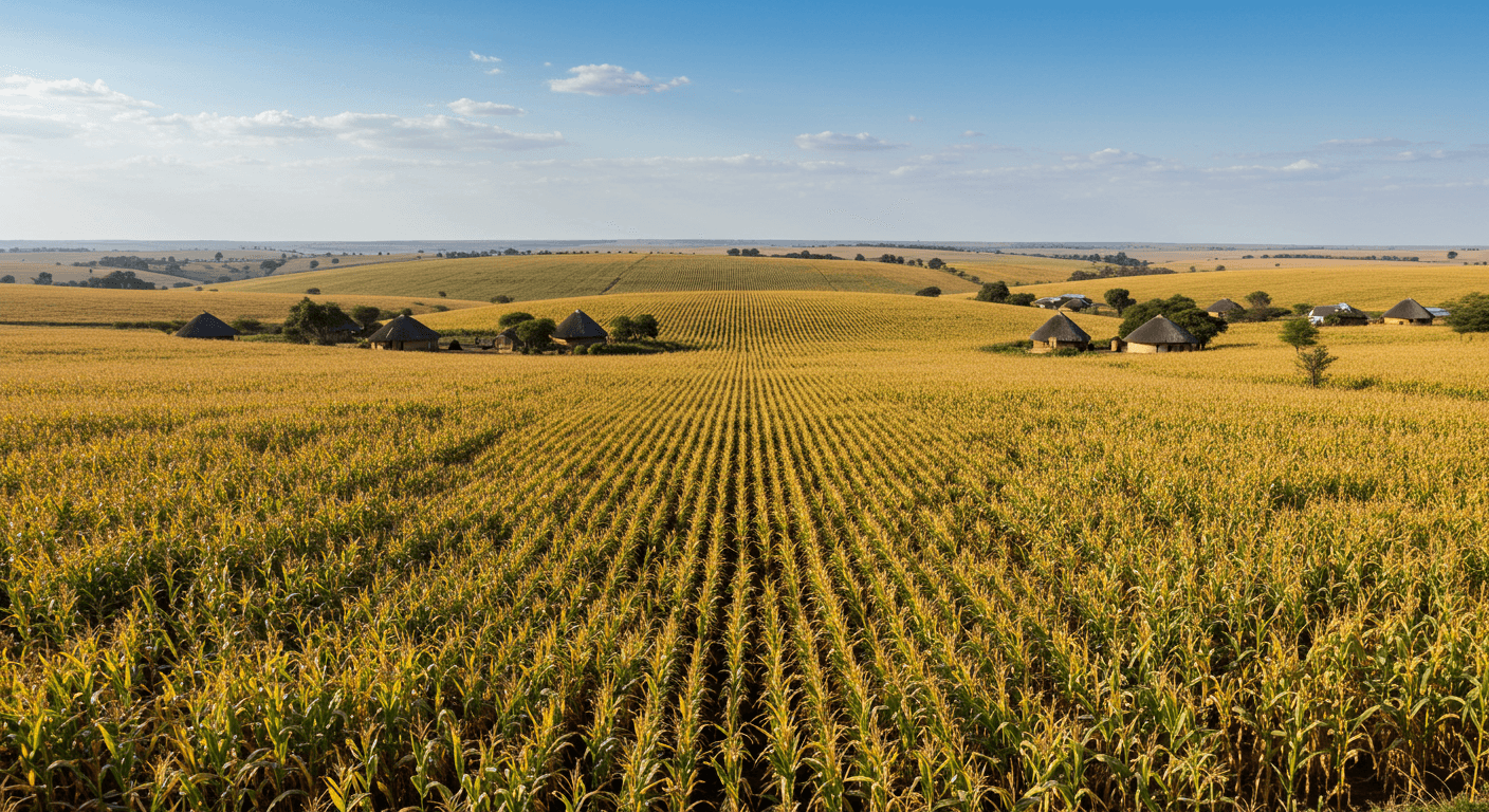 حقل ذرة في جنوب أفريقيا (صورة مُنشأة بواسطة الذكاء الاصطناعي).