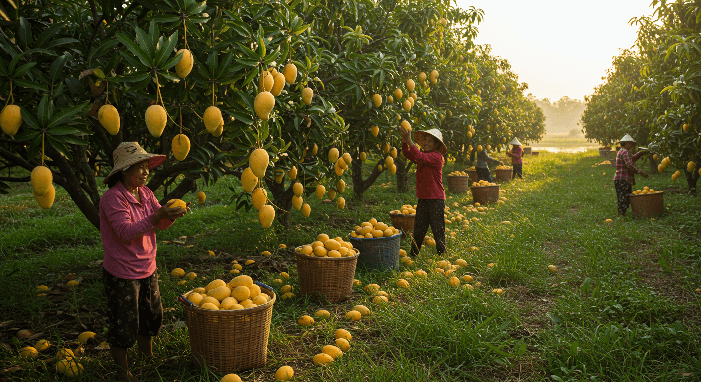 वियतनाम में आम की कटाई (AI द्वारा उत्पन्न छवि)।
