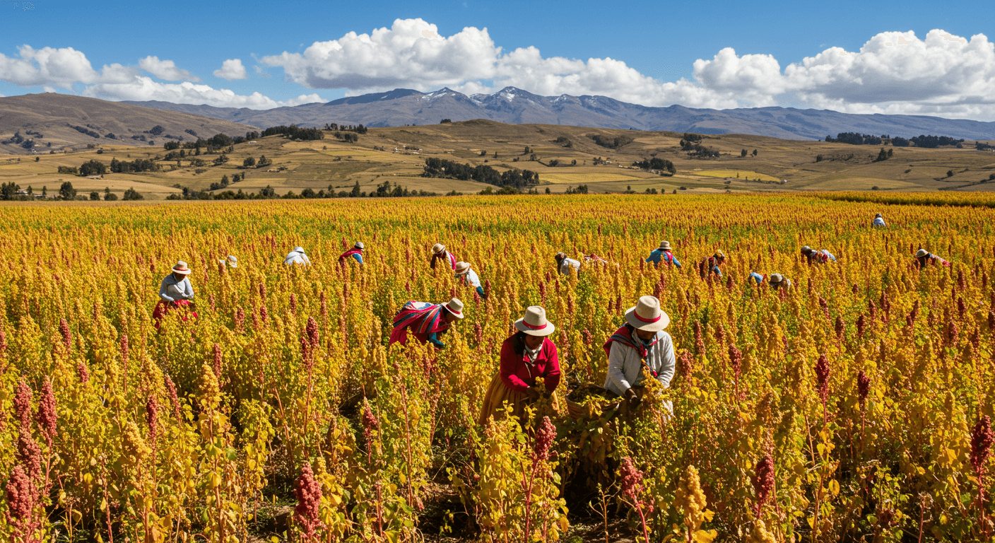 Panen quinoa di Bolivia (gambar yang dihasilkan oleh AI)