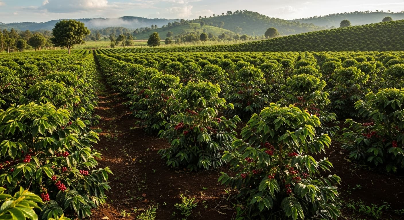 Campo de café en Uganda (imagen generada por IA)