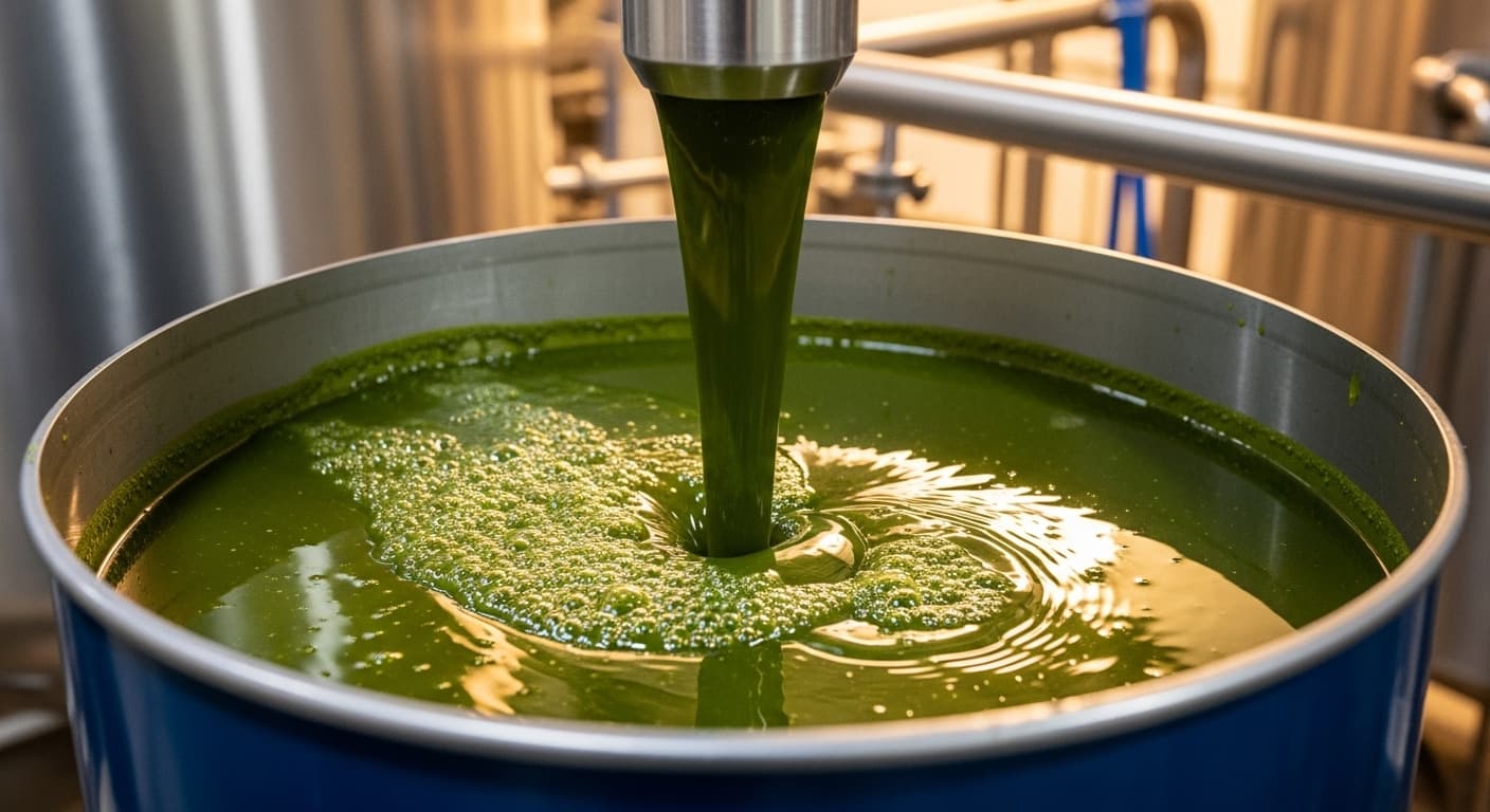Huile d’avocat brute en cours de remplissage dans un fût (image générée par IA).