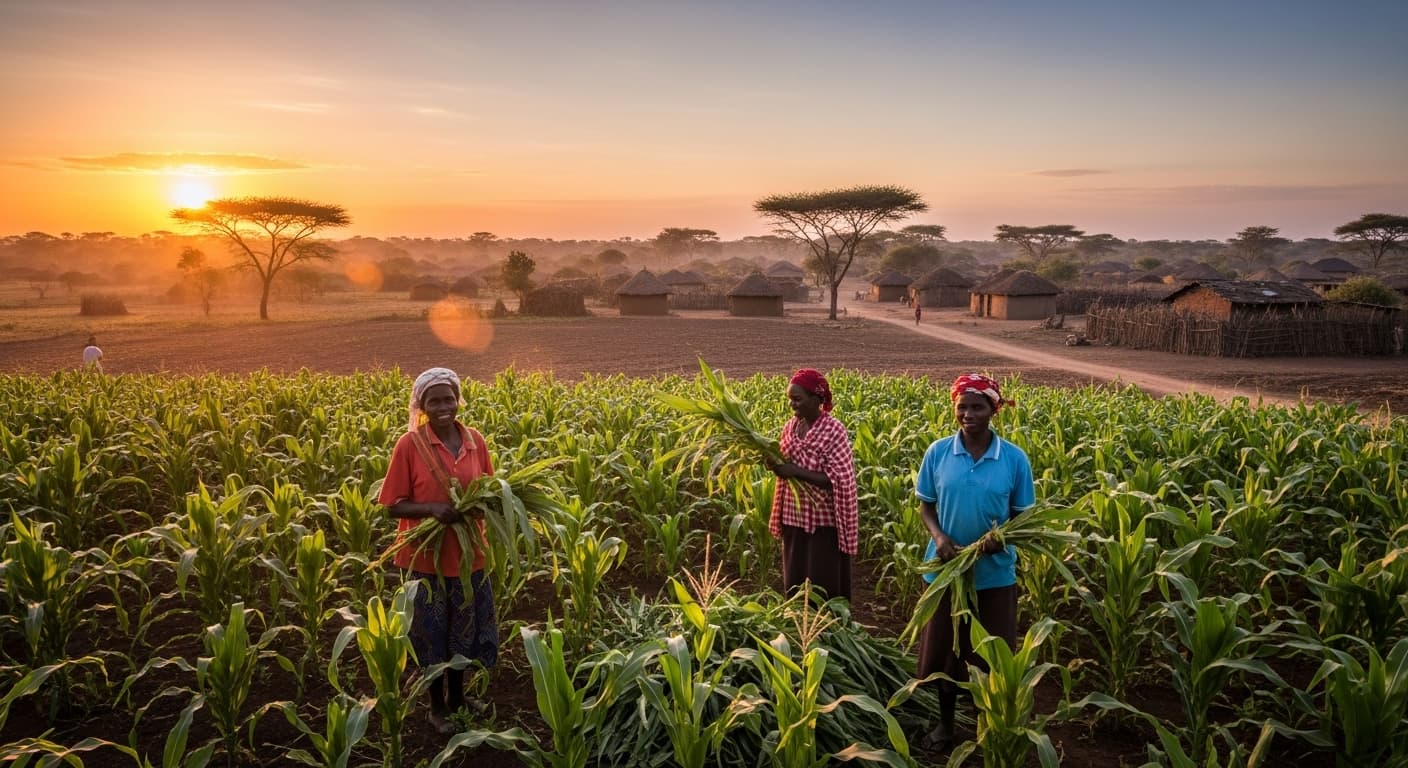 Petani bekerja di ladang jagung di Kenya (gambar yang dihasilkan oleh AI).