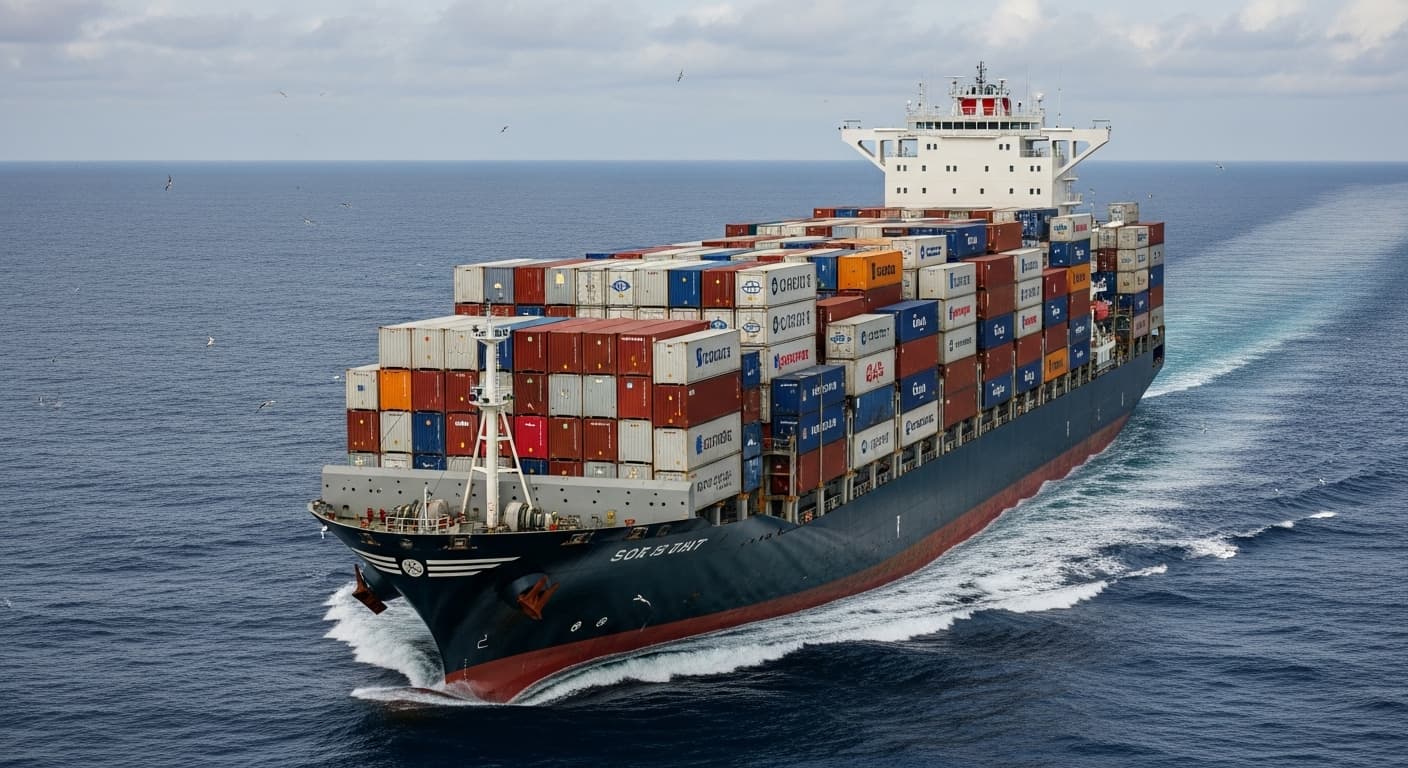 Flexitanks de 24 000 L à bord d'un porte-conteneurs (image générée par l'IA)