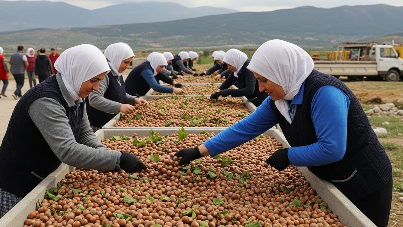 Nông dân thu hoạch hạt phỉ tại Thổ Nhĩ Kỳ. (Hình ảnh do AI tạo ra)