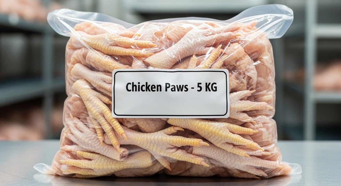 Brazilian chicken paws in a 5 kg bag (AI-generated image)