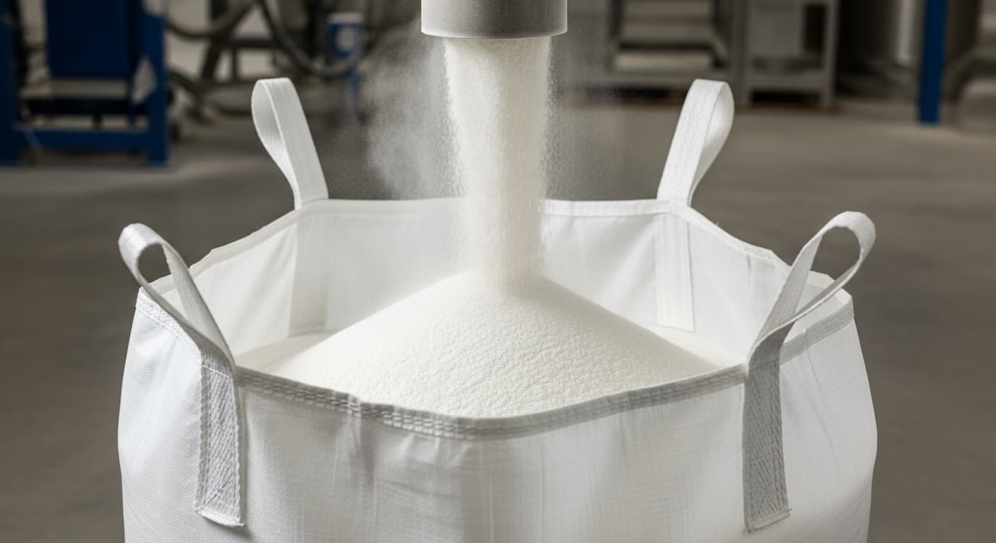 Amidon de blé tombant dans un sac jumbo (image générée par IA)