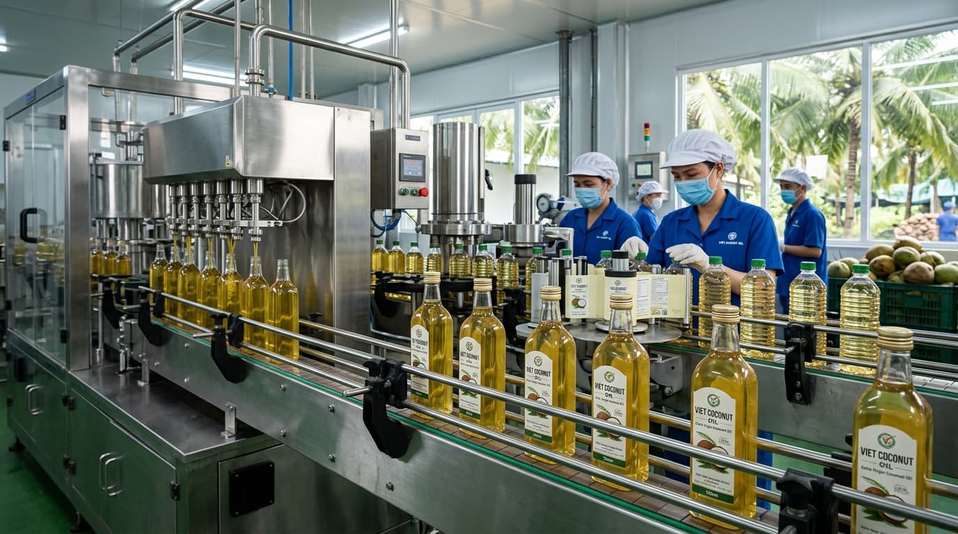 越南的椰子油灌装线(AI生成图像)