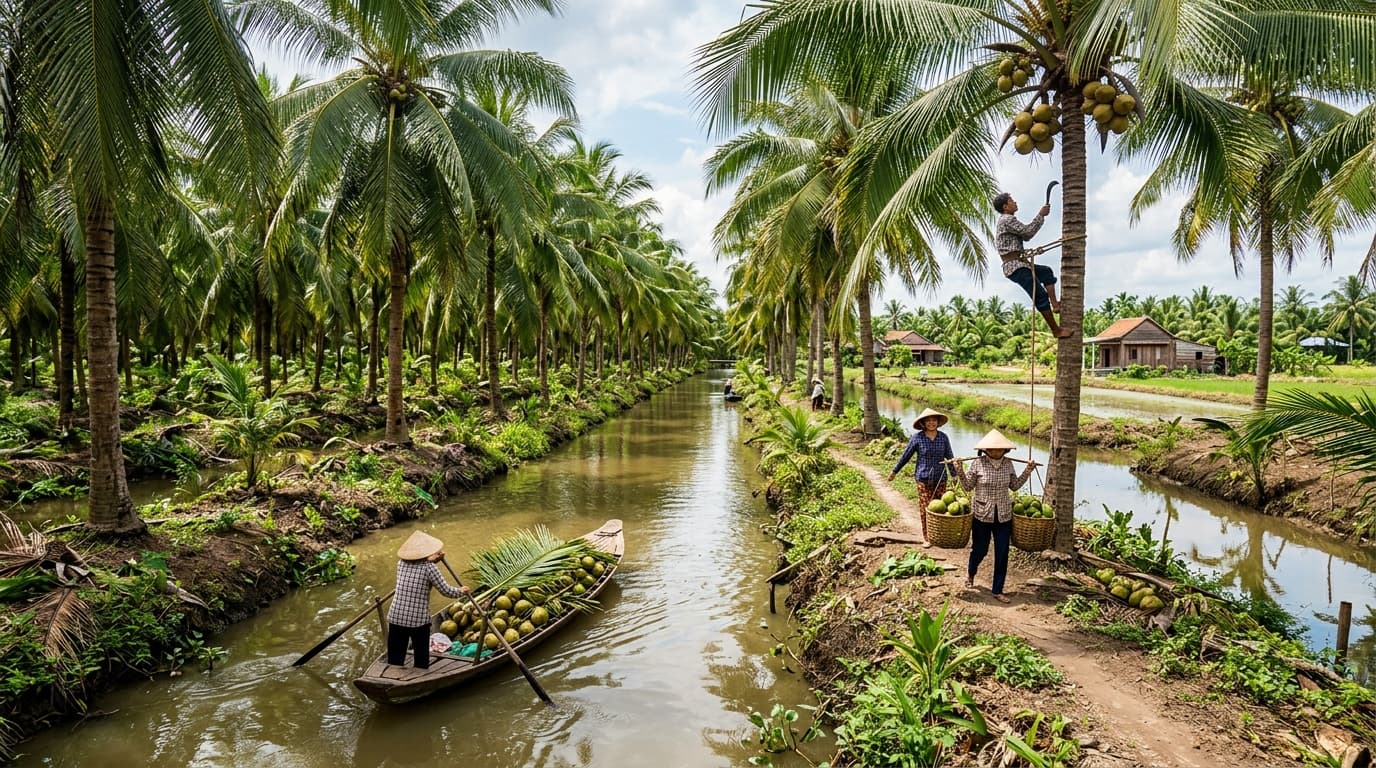 越南湄公河三角洲的椰子种植园(AI生成图像)。